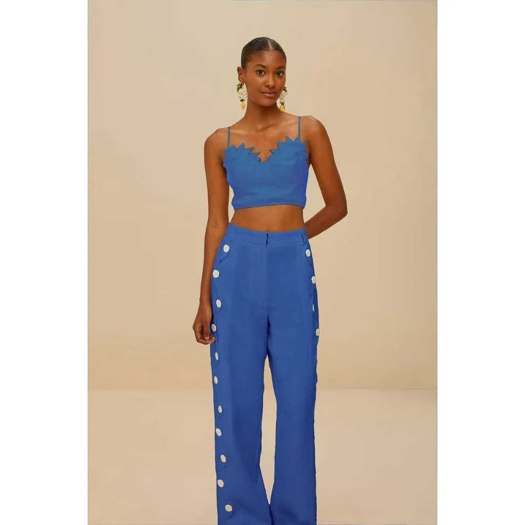 $ 248 NWOT FARM Rio Blue Linen High Waist Pants Size XXS W26 Women's - Image 2