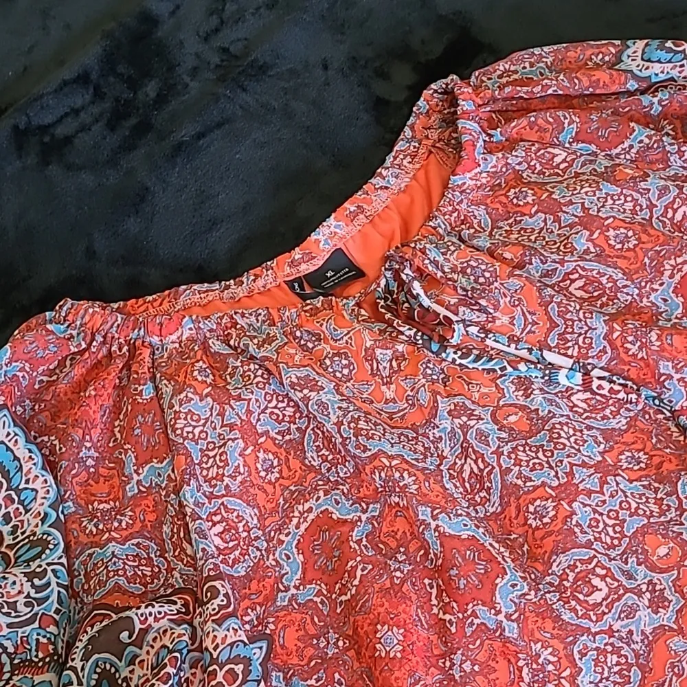 NEW DIRECTIONS BOHO Gathered Neck with large Sheer BELL Sleeves Top Orange Size XL - Image 9