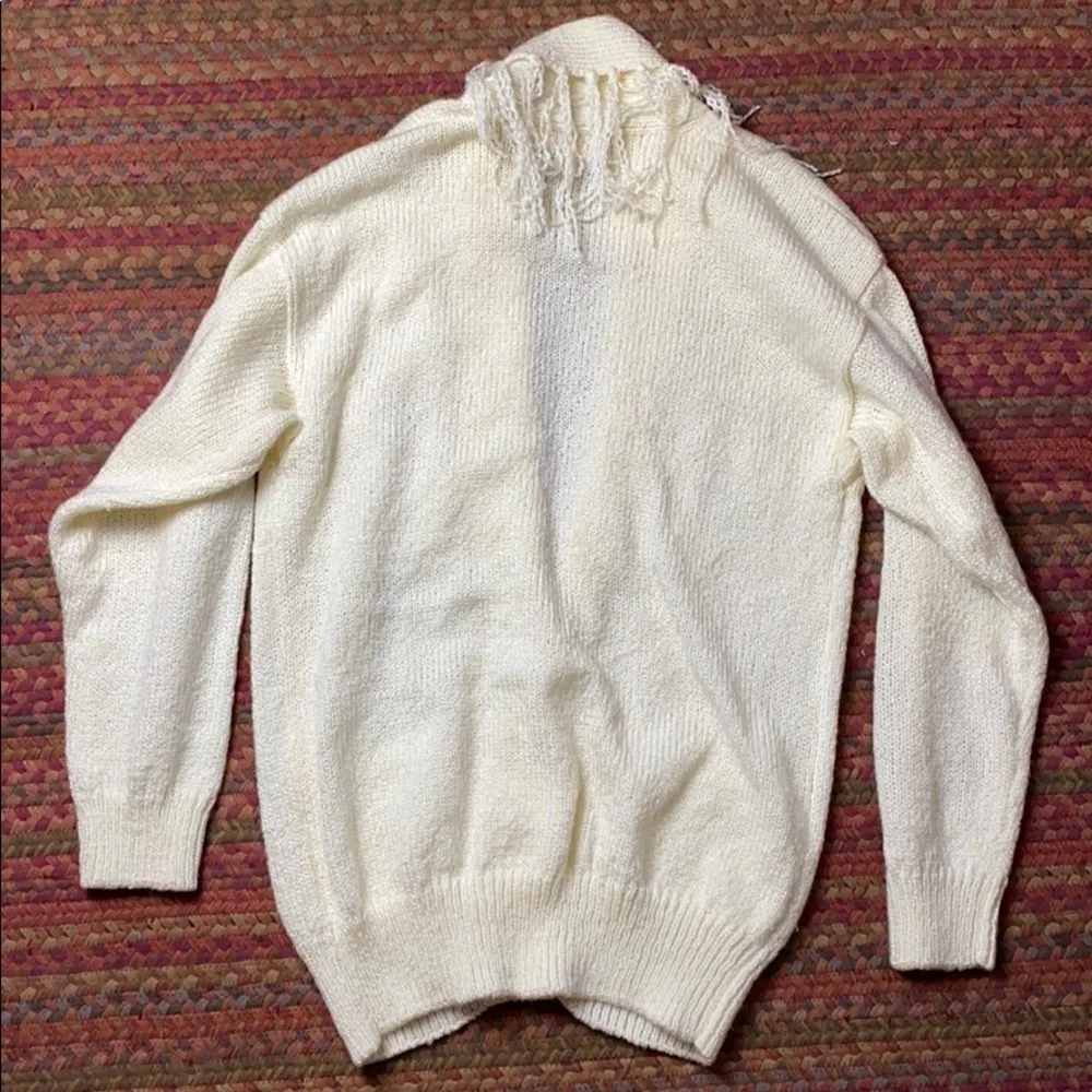 80s VINTAGE WESTERN CREAM KNIT FRINGE CARDIGAN SWEATER COWGIRL BOHO CHIC White Size M - Image 8