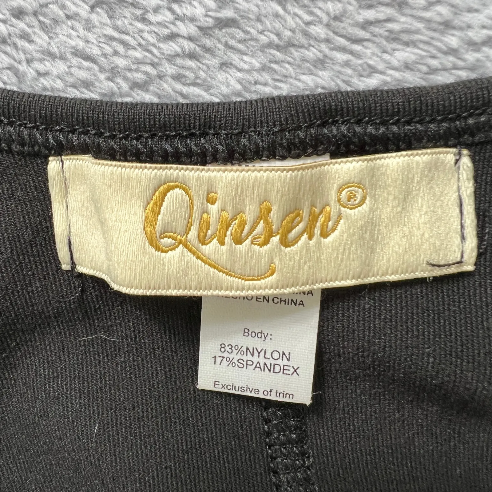 Qinsen Jumpsuit Sleeveless Flare Leg Black Nylon Spandex One Piece Romper‎ Size 26 - Image 4