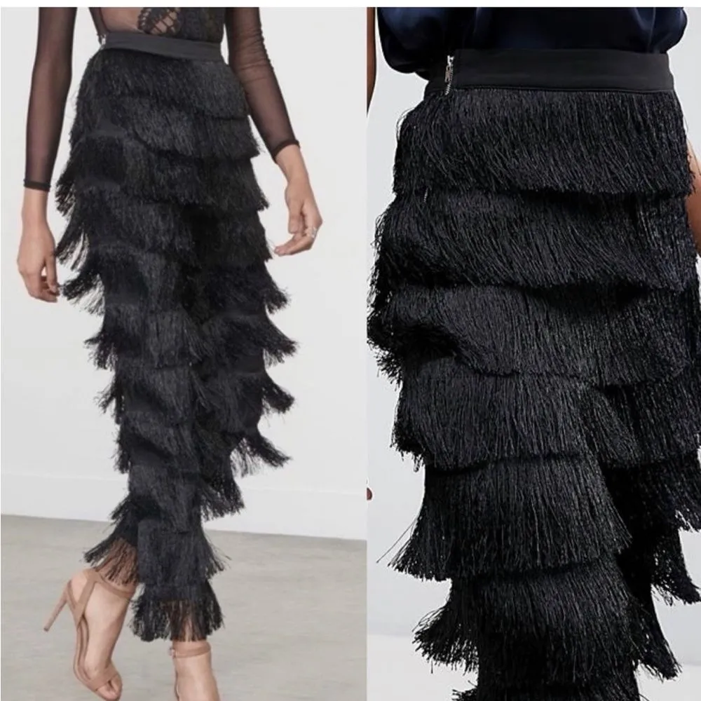 Lavish Alice NWT Black Tiered Fringe Pants XS - Image 6