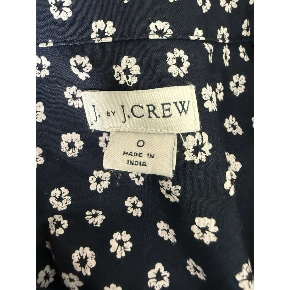 J.Crew Floral Print Long Sleeve Button Down Midi Shirt Dress Belted 0 Blue White - Image 8
