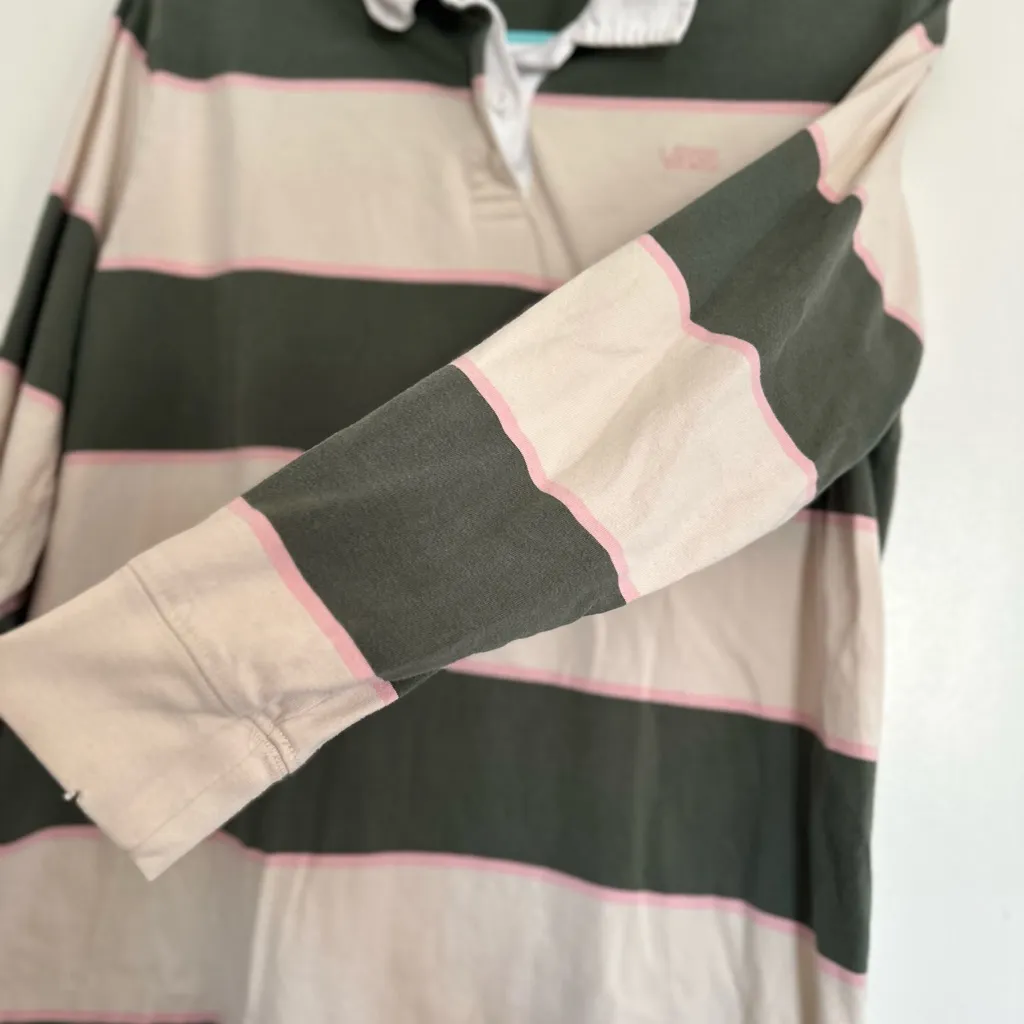 Vans Sz: S Cream Tyme Green White Pink Striped Long Sleeve Rugby Polo Top. - Image 7