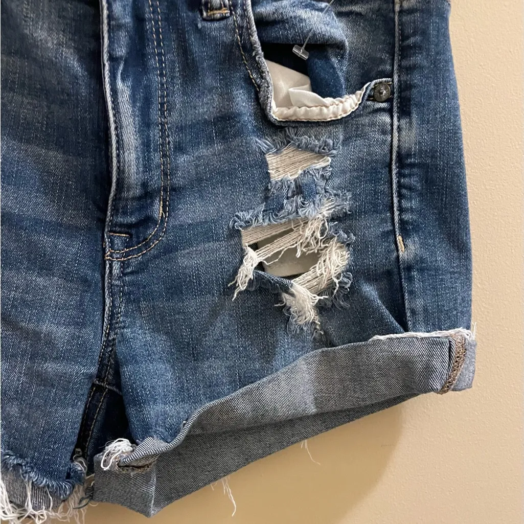 American Eagle Ne(x)t Level Stretch Hi Rise Shortie Distressed Shorts Women’s 8 Blue - Image 2