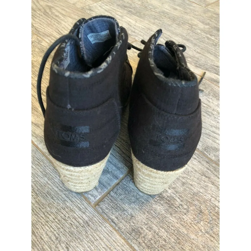Toms Ankle Boots Booties Womens size 9.5 Black Toe Wedge Heels Lace Up‎ Shoes - Image 10