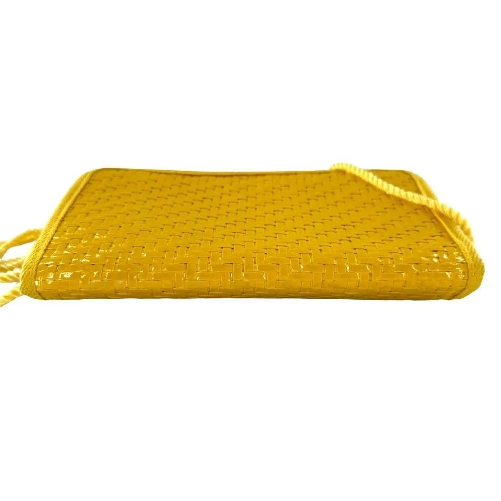 Vintage 90's Lord & Taylor Bright Yellow Woven Wicker Shoulder Bag Crossbody Y2K - Image 7