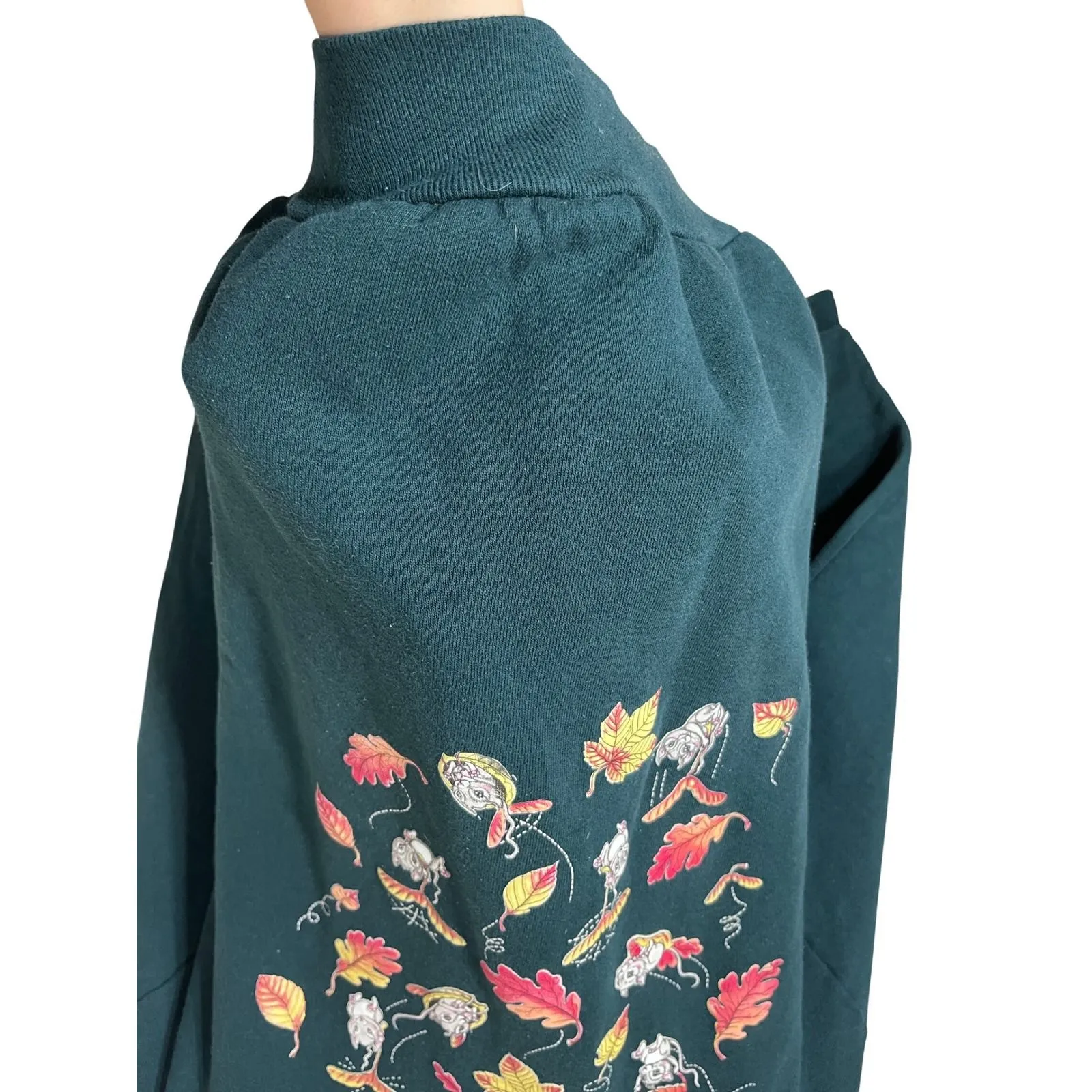 Vintage Morning Sun Forest Green Crewneck Sweatshirt Mouse Leaf Print M Size M - Image 2
