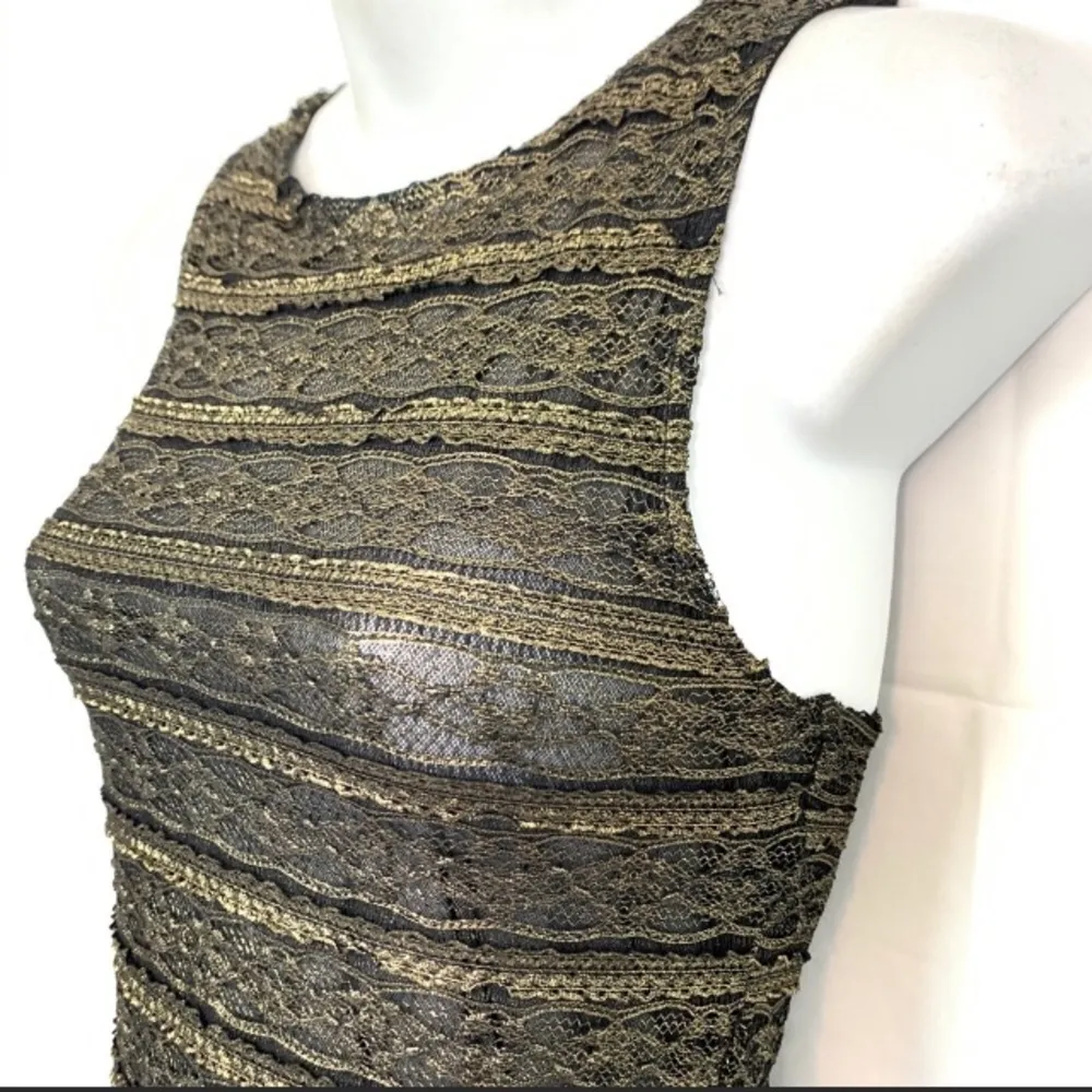 BEBE Gold Black Lace Back Zip Sleeveless Top Blouse Tank Shirt EUC S - Image 4