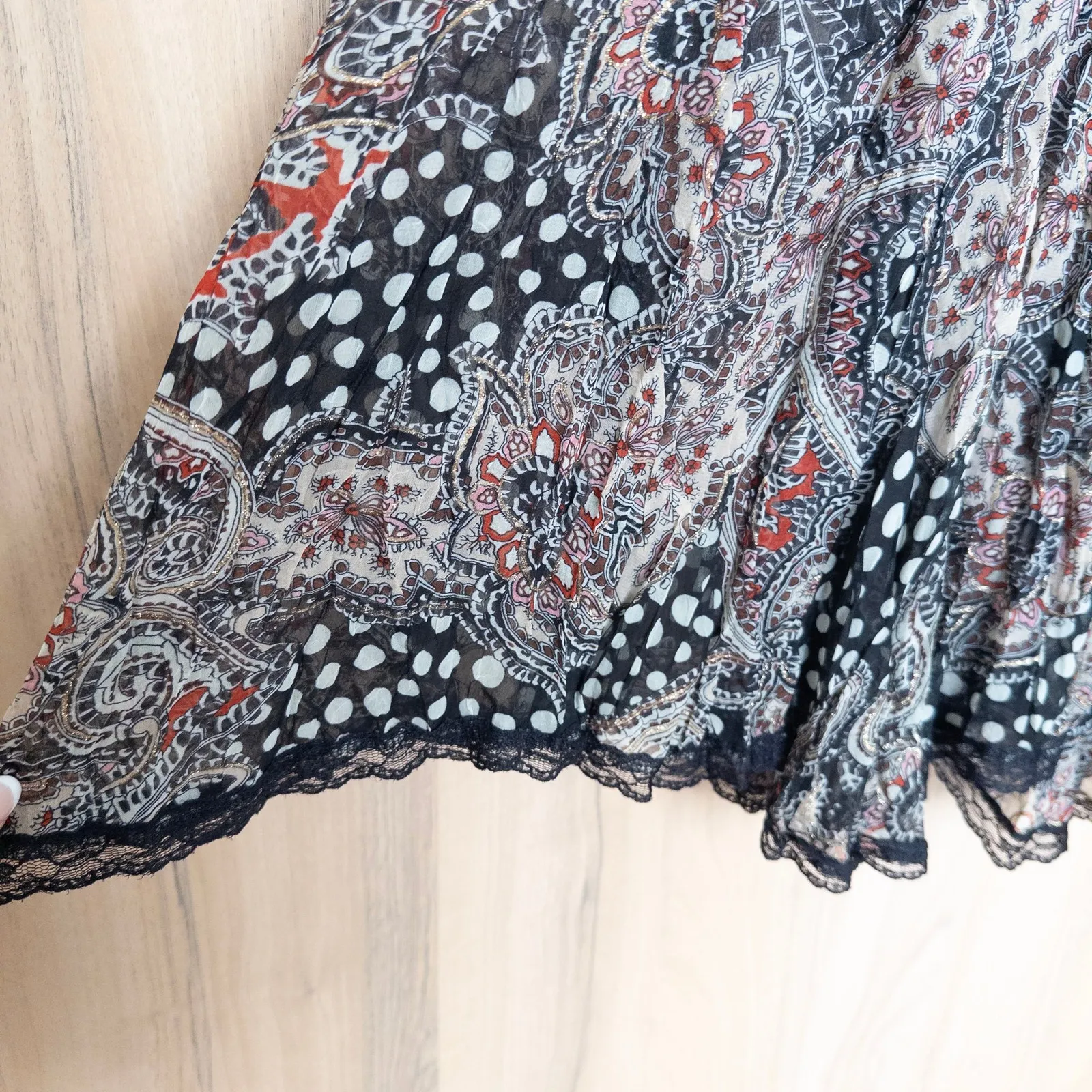 Rafael Womens Maxi Skirt Size S Black Mixed Print Paisley Polka Dot Boho Indie - Image 6