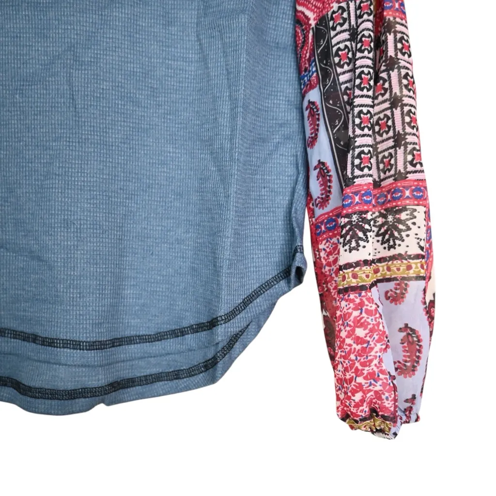 Baea Women's M Boho Mixed Sleeve Denim Blue Top NEW Size M - Image 6