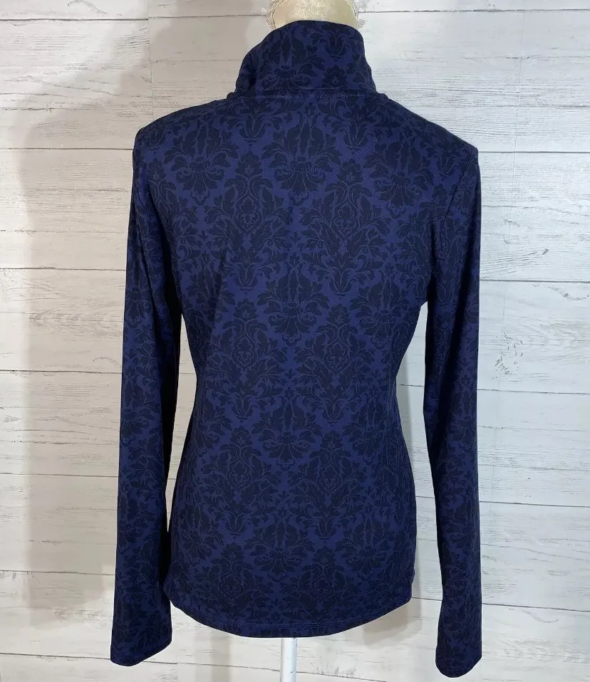 1/4 Zip Pullover Women’s Small  Paisley poly Spandex Blurple Slits - Image 4