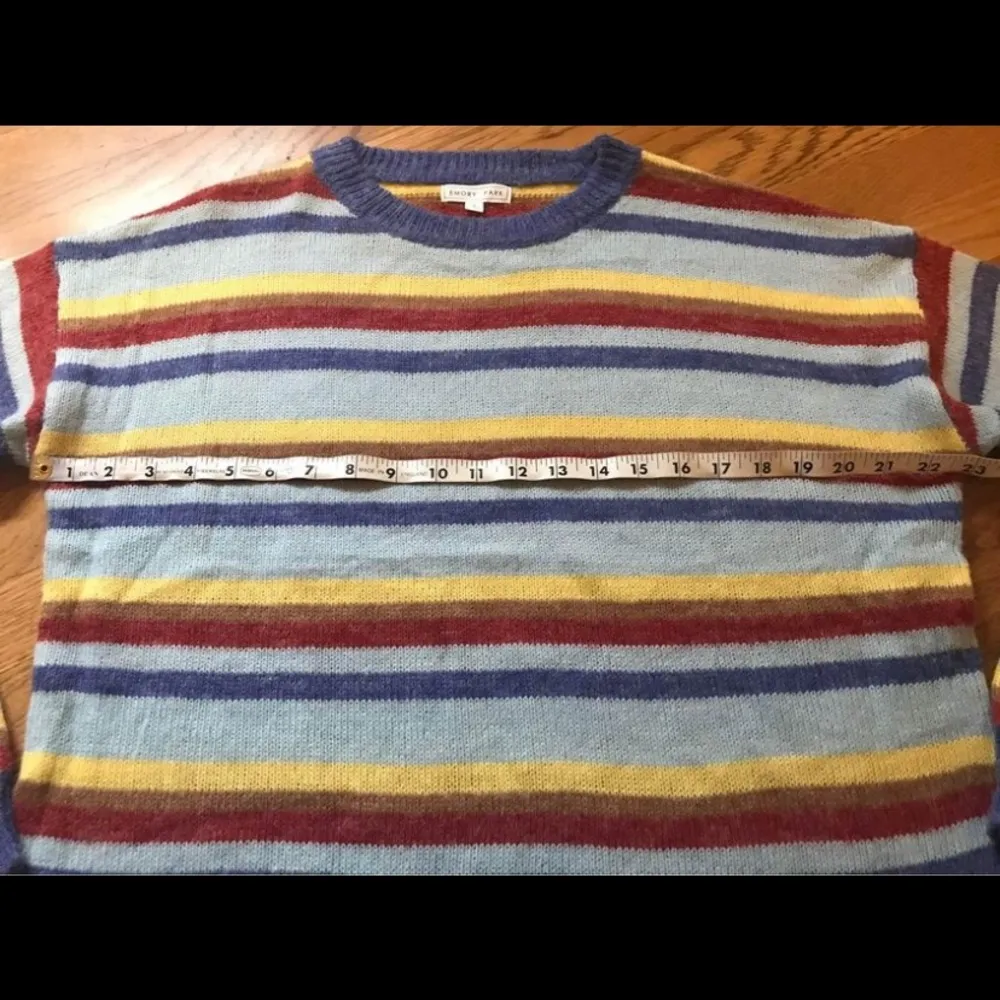 Blue multi stripe crewneck pullover knit sweater size M - Image 6