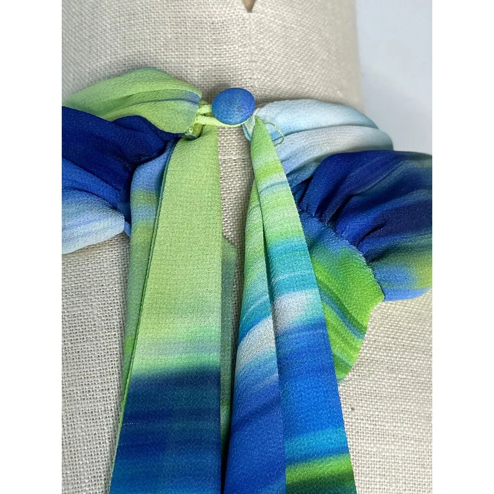 One33 Social The Barrett Ikat Maxi Gown Blue Lime Long Dress Size 12 - Image 9