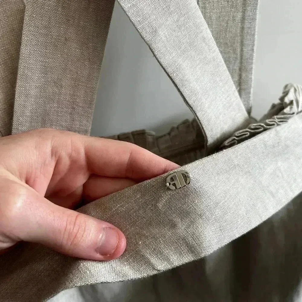 Adriana Degreas Linen Blend Cross Back Overall Dress Size Medium Tan - Image 5