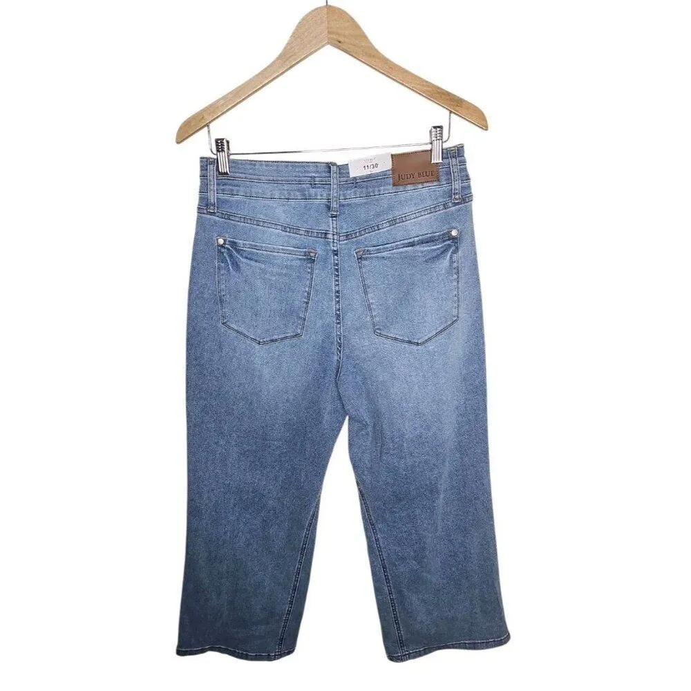 NWT Judy Blue Women’s Double High Waisted Crop Wide Jeans - Size 11/30 - Image 3