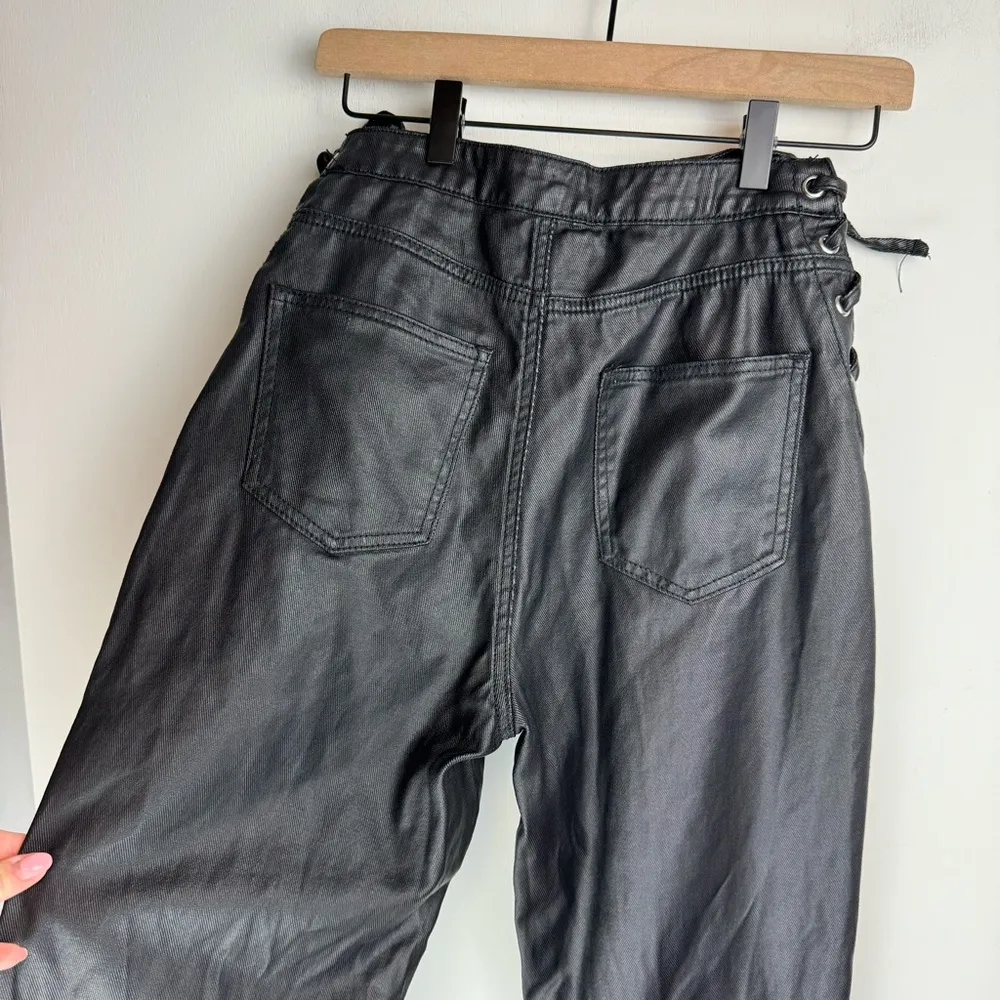 Missguided Black Moto Faux Leather Lace Up Hip Biker Straight Leg Pants Sz 6 - Image 10