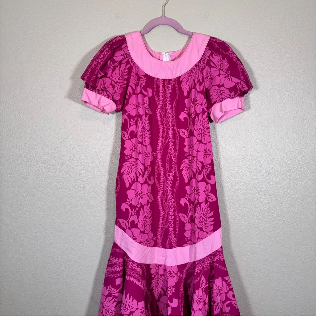Vintage Shannon Marie Pink Floral Ruffled Midi Dress Womens XS 90s Hawaiian - Image 12