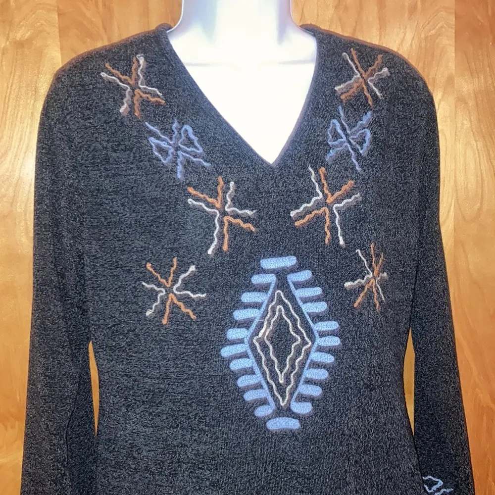 Gray Highness Embroidered Sweater Dress Size Large - Image 2