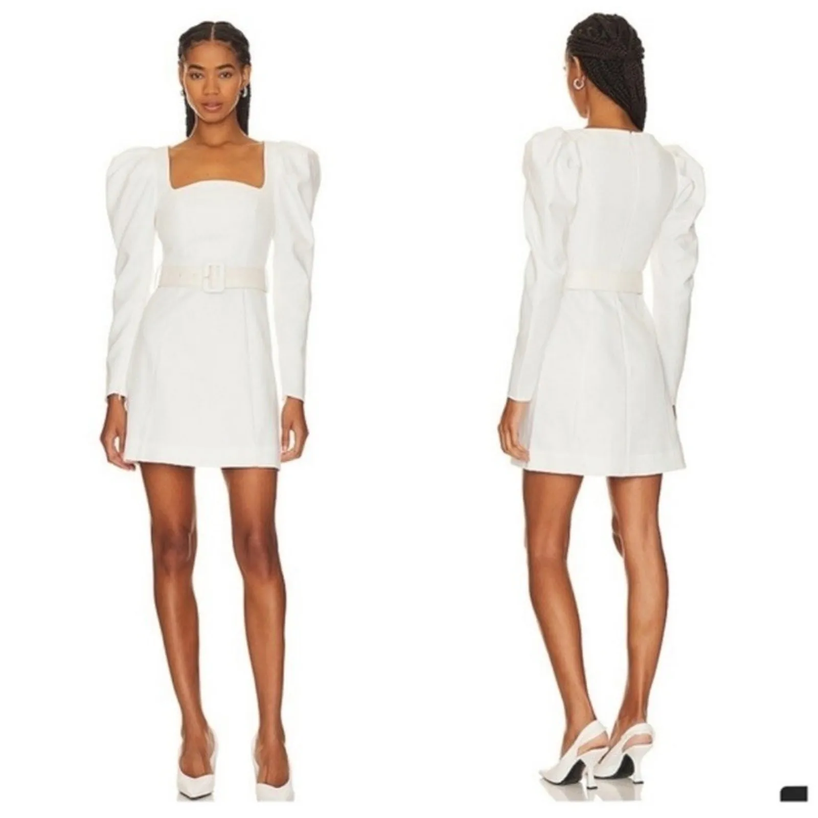 Elliatt Clarice Mini‎ Dress White Long Puff Sleeves Crepe Zip Up Size Small - Image 2