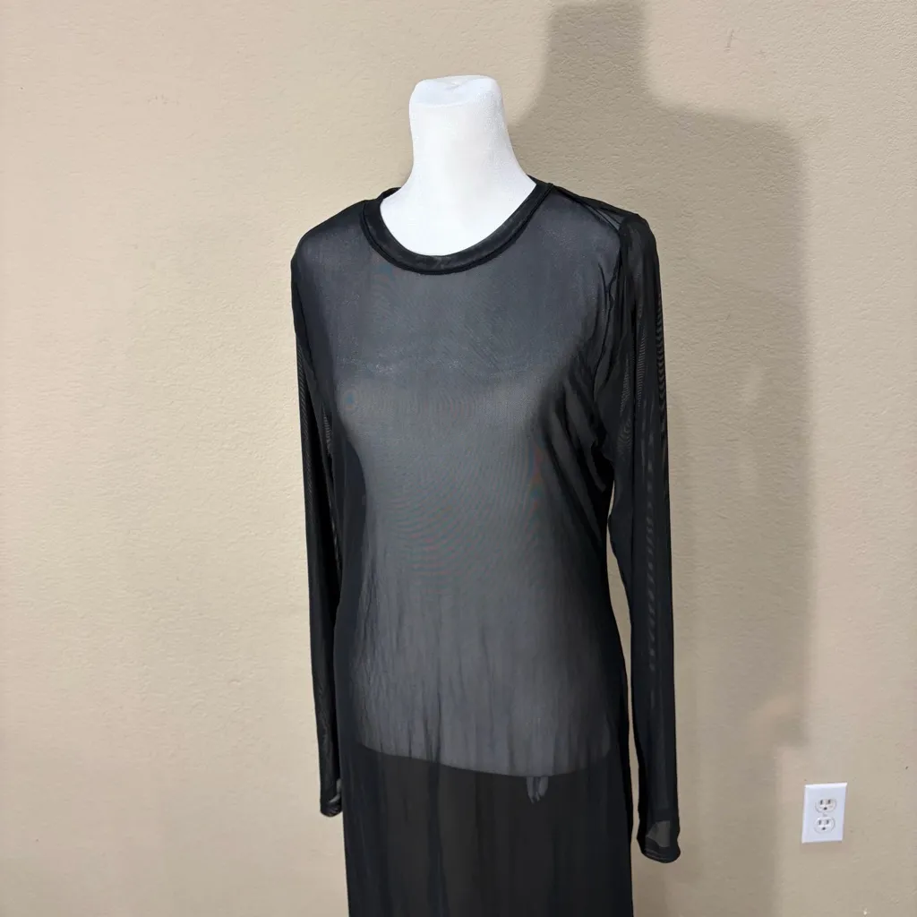 GOOD AMERICAN Mesh Maxi Black Dress Women's Sz 5 Thumbhole Sexy Grunge - Image 4
