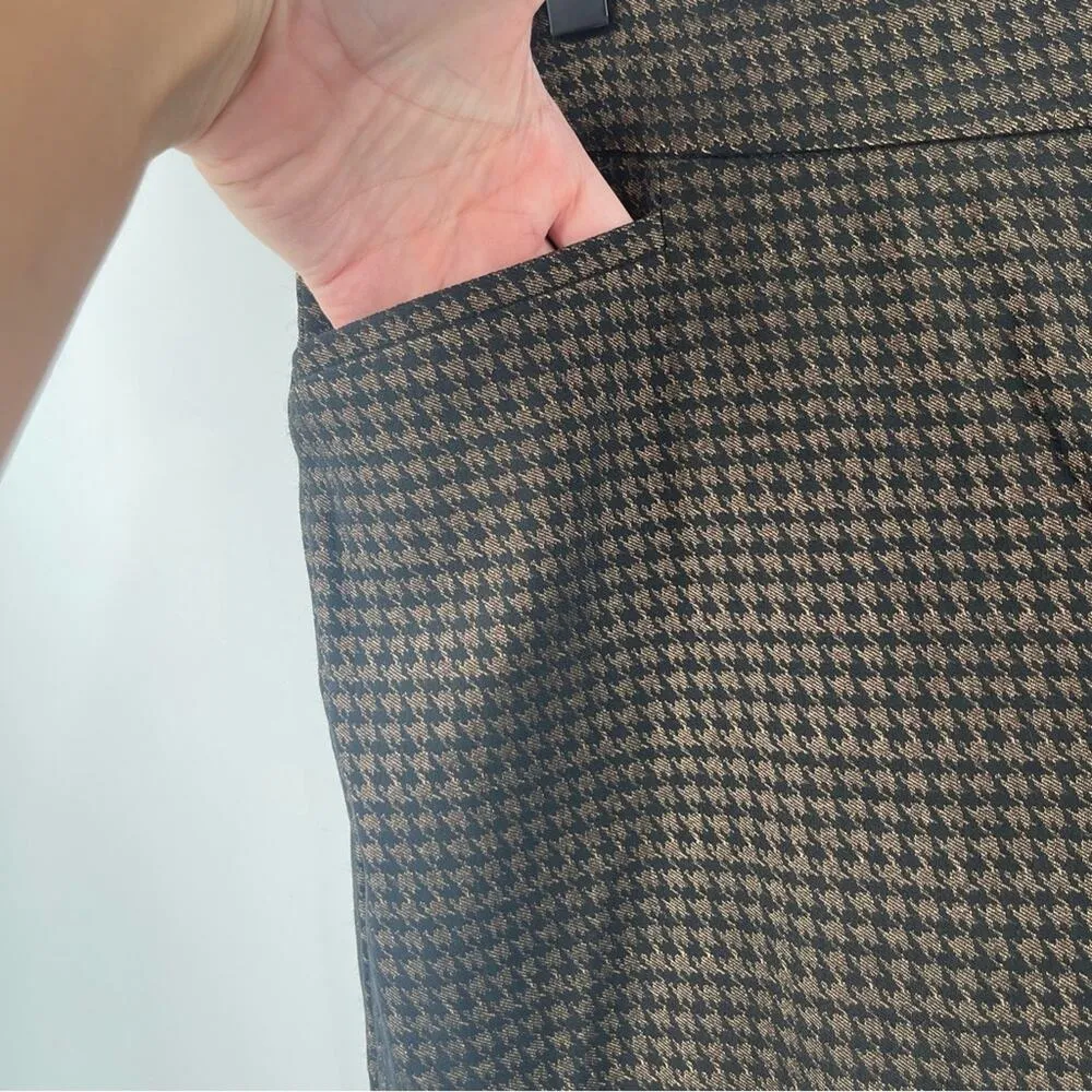 CHICOS Pants Plus Size 14R Elastic Pull On Ankle Houndstooth Metallic Gold Print - Image 8