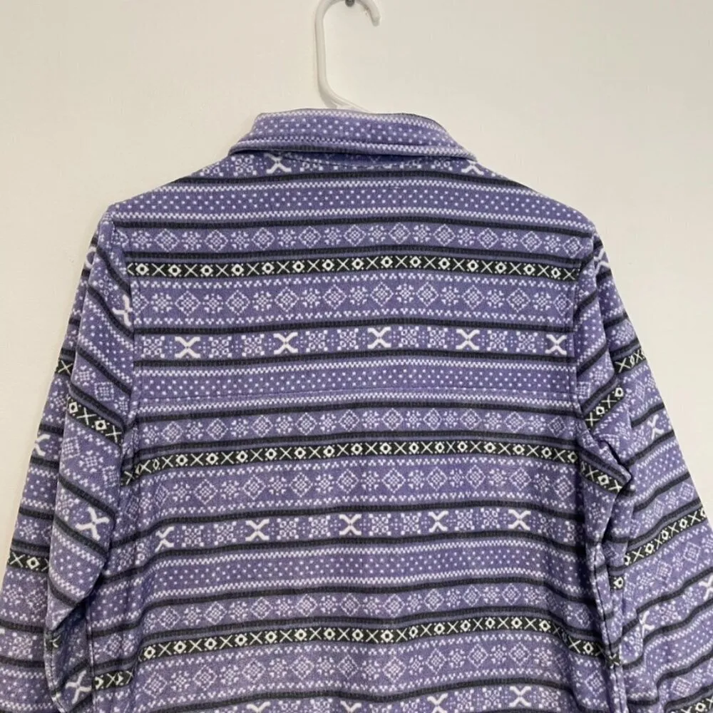 JACHS CABIN Collection Fleece Pullover Purple Gray White Fair Isle Nordic Snap S - Image 13