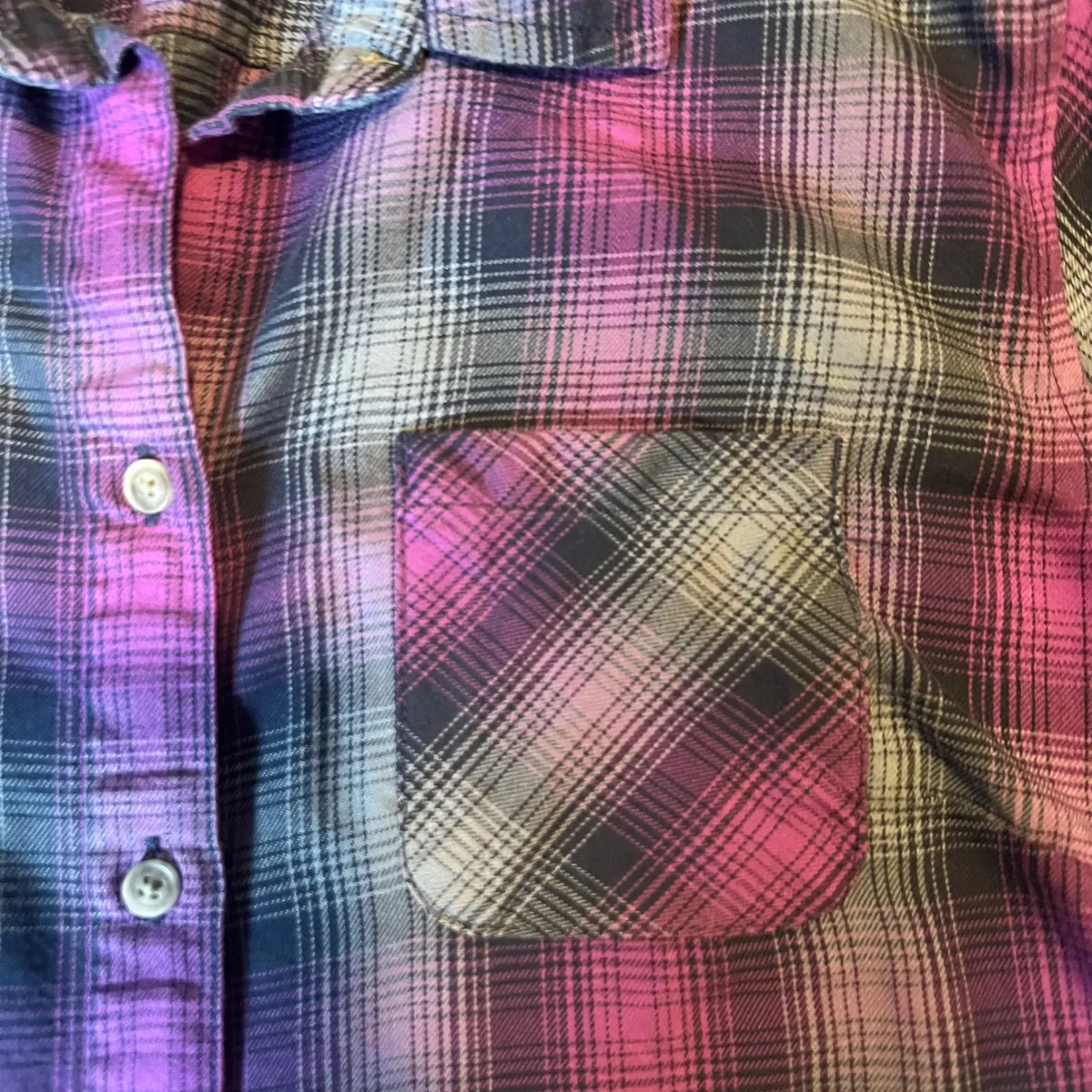 Eddie Bauer Womens Plaid Flannel Button Up Shirt Purple Grey Blue Size Medium - Image 2