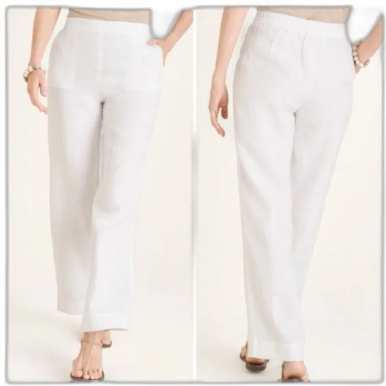 Chicos 100%  Linen Pullon Pants Size 16/XL White Pockets Straight Leg - Image 2