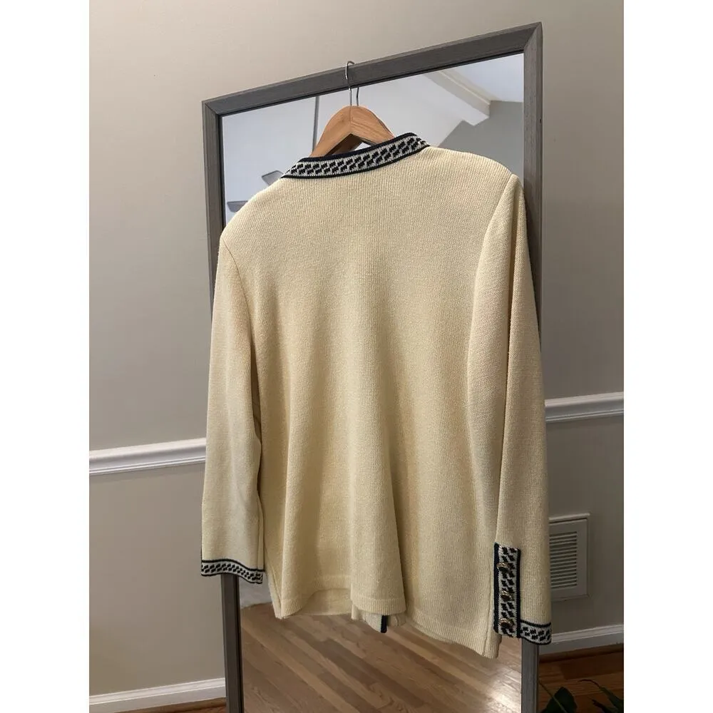 Mita Cream Beige Acrylic Blend Knit Cardigan Sweater Jacket 16 Petite Black Size M - Image 5