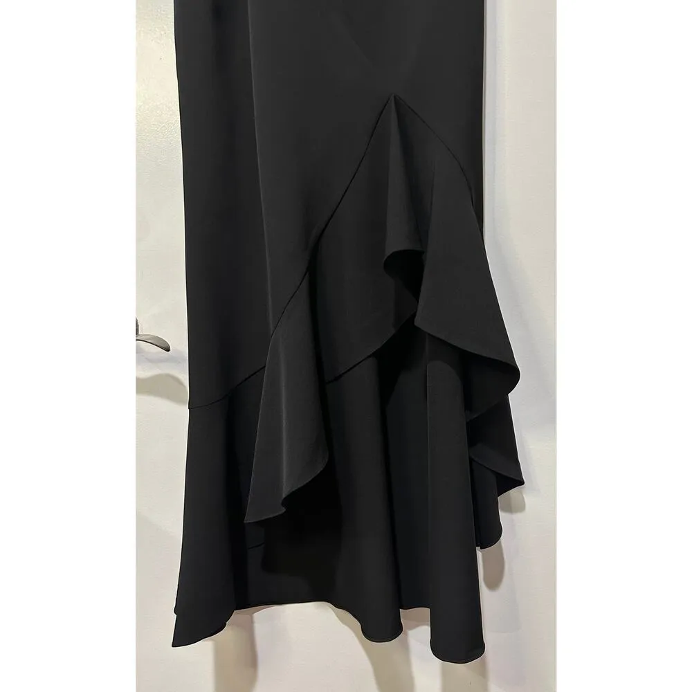 Vince Camuto Ruffle Detail One-Shoulder High-Low Gown Black Size 12 NWT Elegant - Image 8