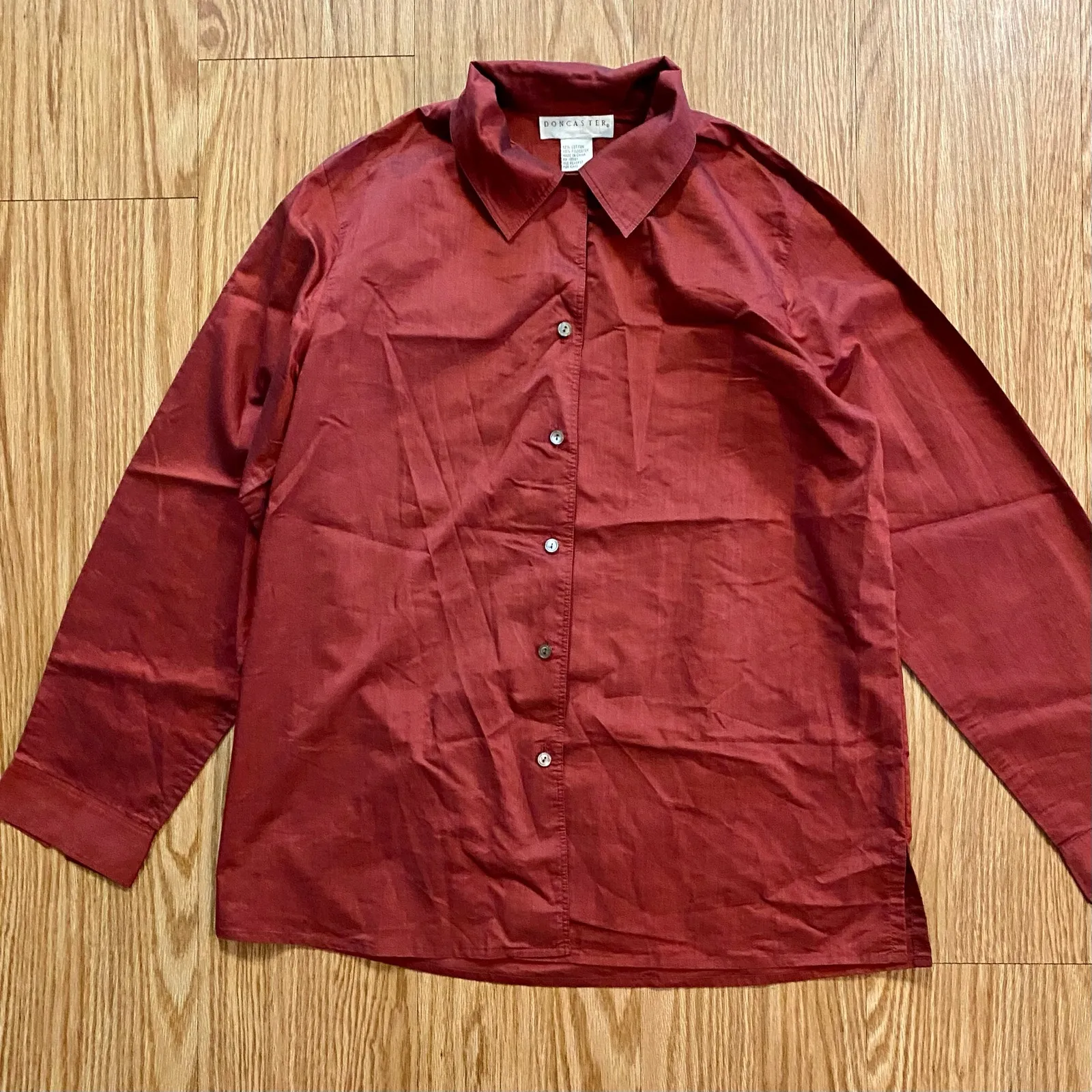 Doncaster Metallic Red Oversized Poplin Shirt Top Womens 4 - Image 3
