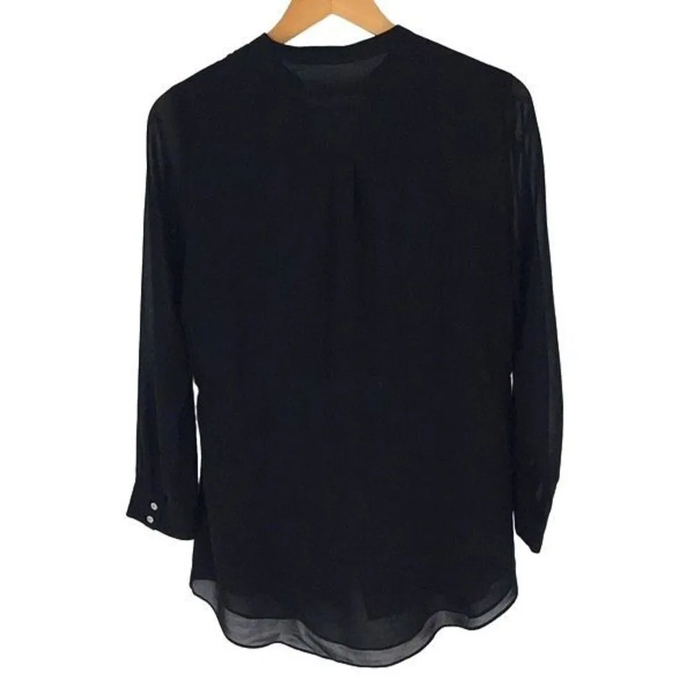 Calvin Klein Womens Sheer Long Sleeve Lined Button Up Shirt Blouse Black Size XS - Image 3