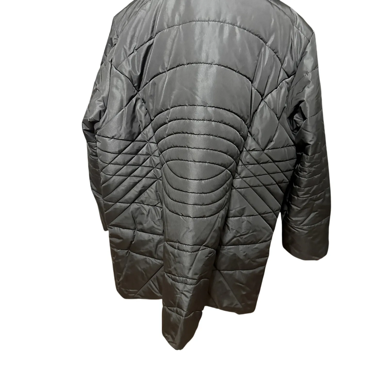 Avenue Puffer Jacket Quilted Design Faux Fur Trim Hooded Solid Black W 14/16 NWT - Image 8