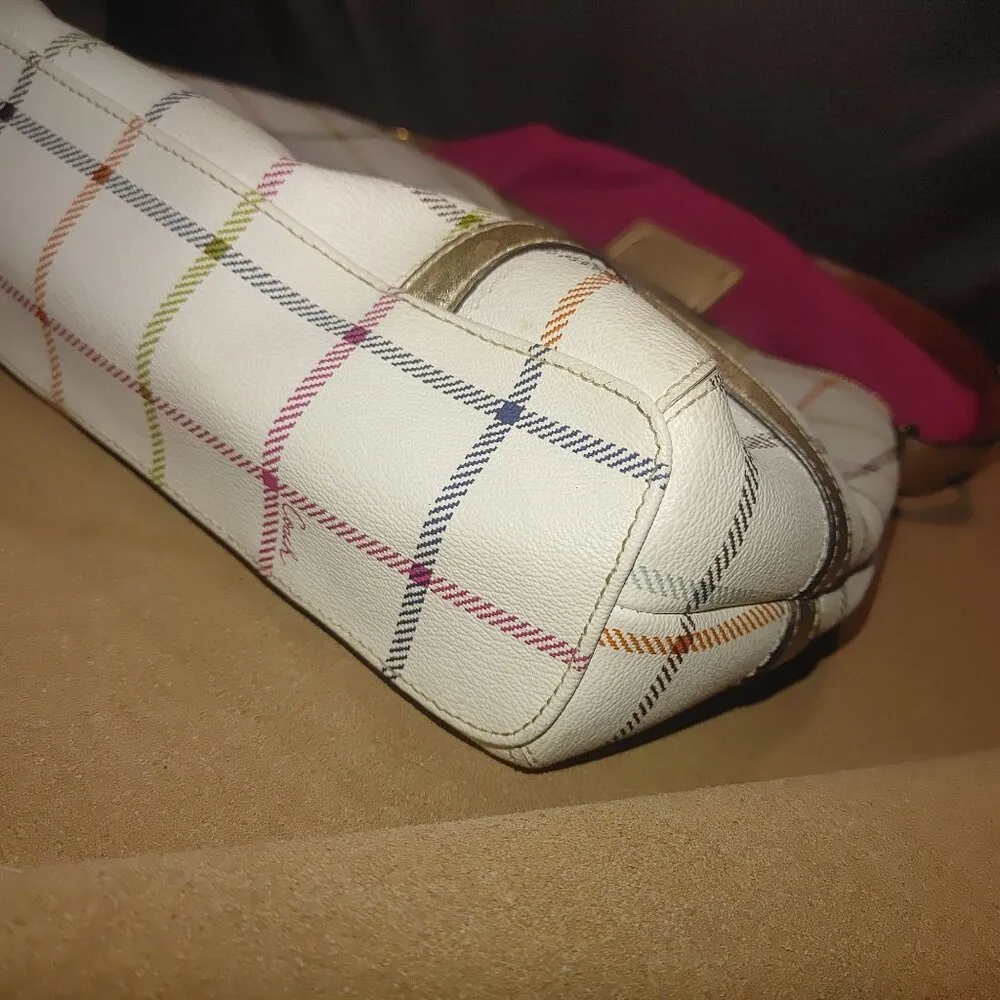 Coach Signature Crossbody Bag White Multicolor Plaid With Gold Accents & Pink In - Image 11