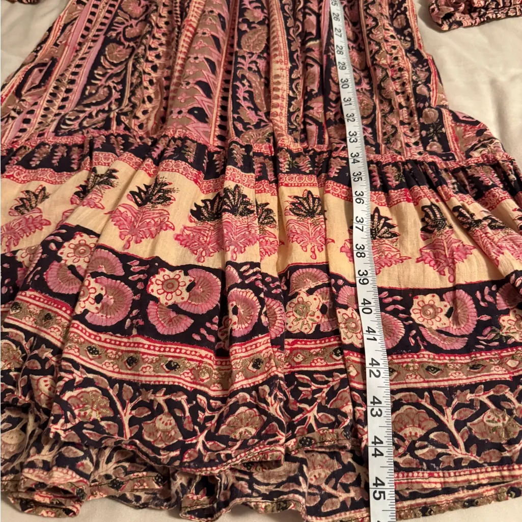 Vintage 1970s Phool Womens Size S Indian Block Print Cotton Boho Maxi Dress Pink - Image 8