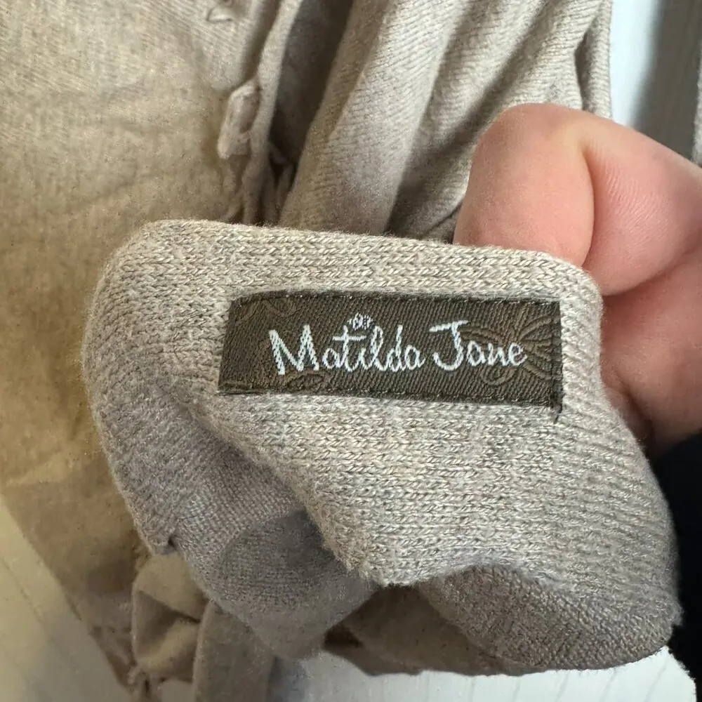 Matilda Jane Come On Over Fringe Wrap Drape Sweater Size Medium Beige M8 - Image 9