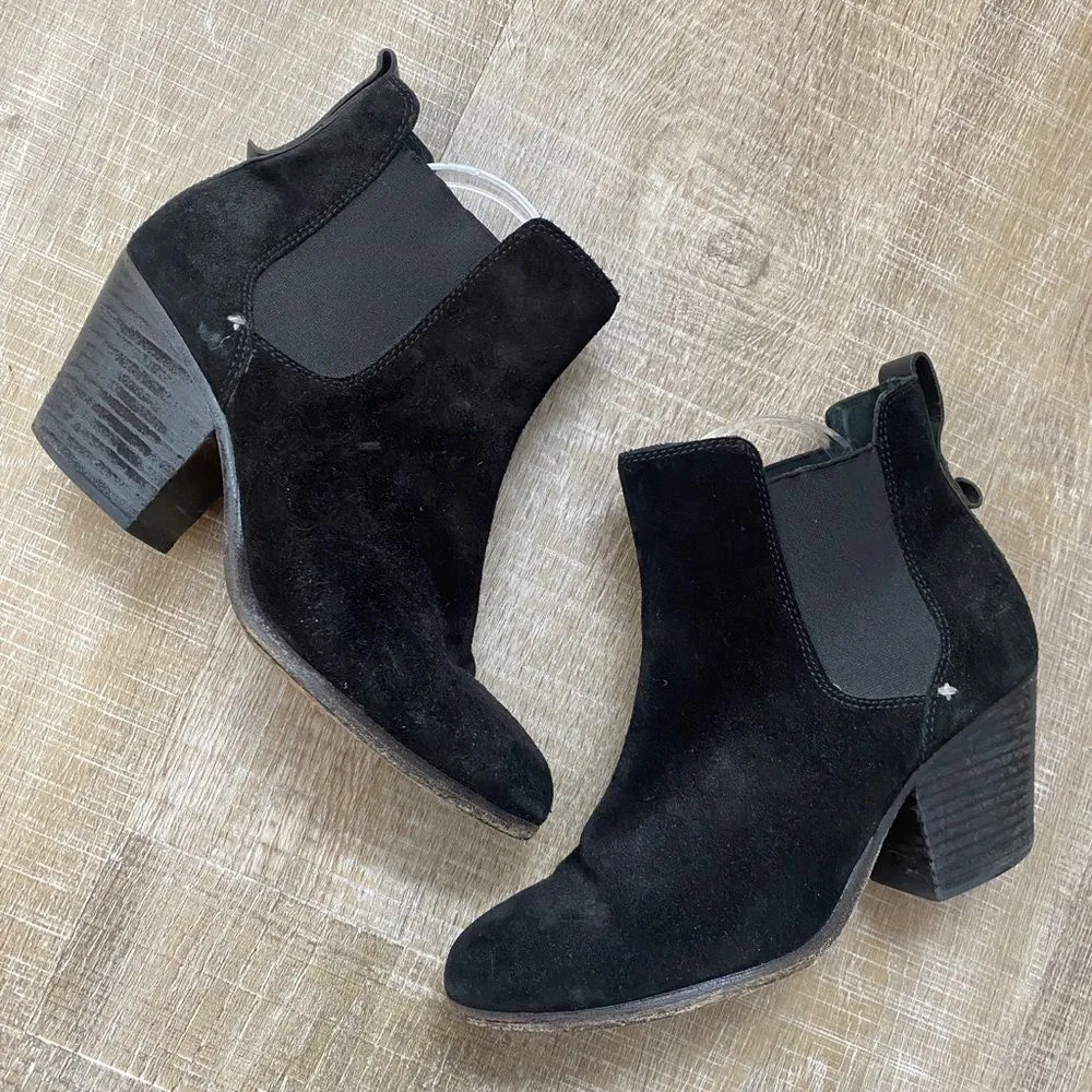 Rag & Bone Devon Boots Women's 39.5 9 Black Suede Ankle Stacked Heel Boots Biker - Image 5