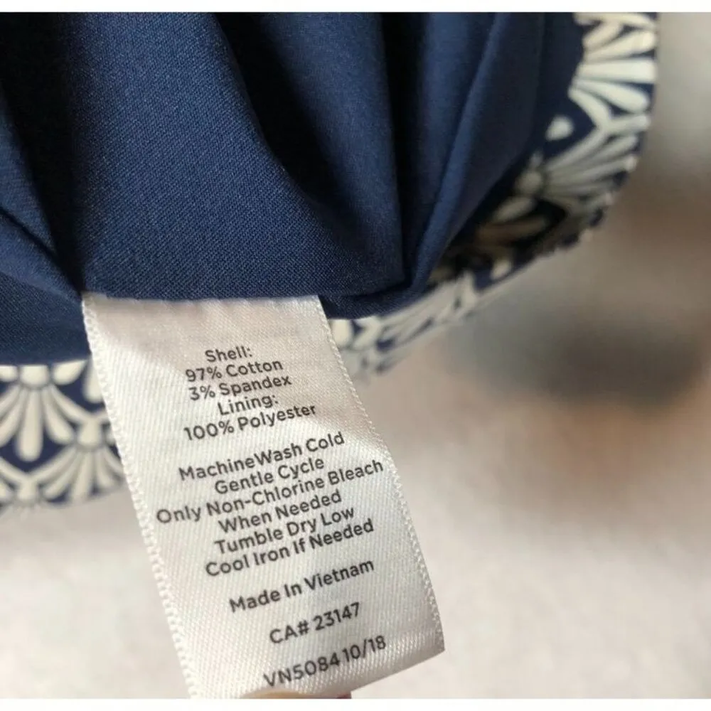 Talbots A-Line Pencil Skirt Navy Blue White Geometric Fan Print Lined Womens 16P - Image 7