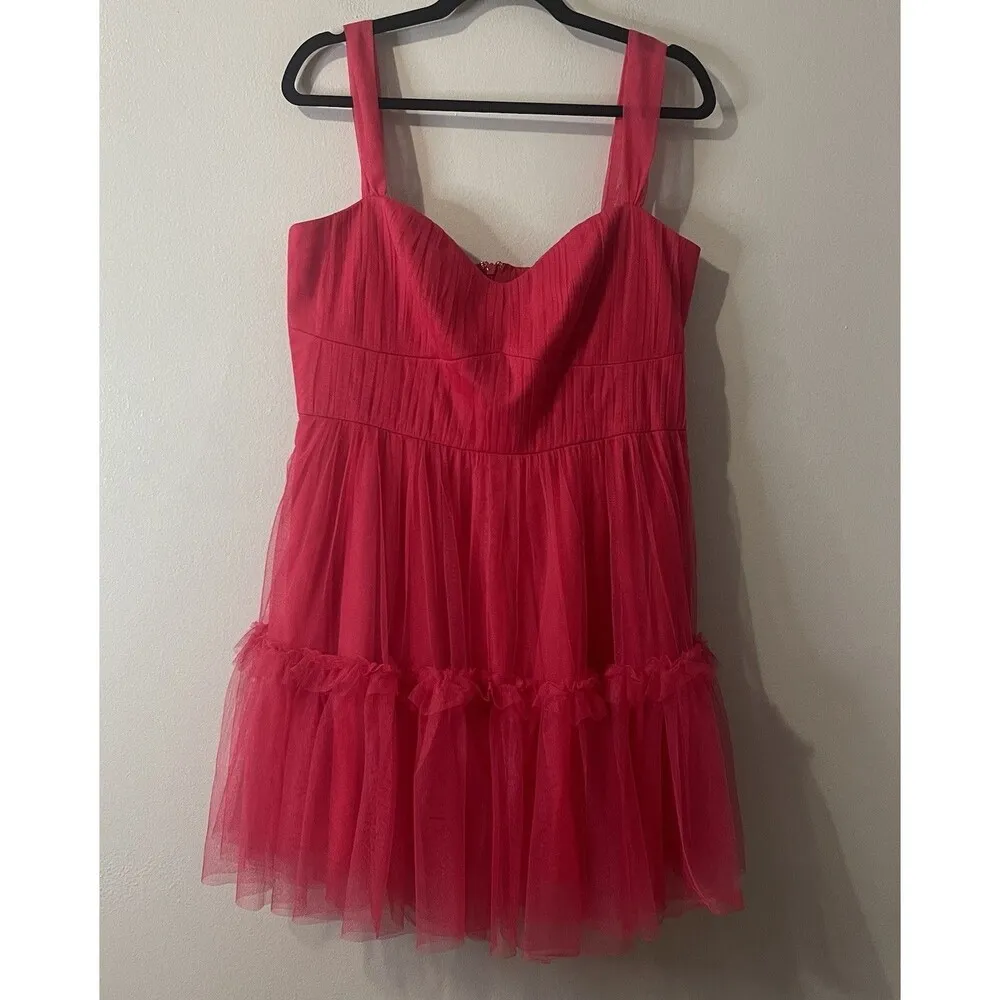 ML MONIQUE LHUILLIER  Azalea Tulle Mini Dress Size‎ 12 Pink NEW Party Ruffle GNO - Image 2