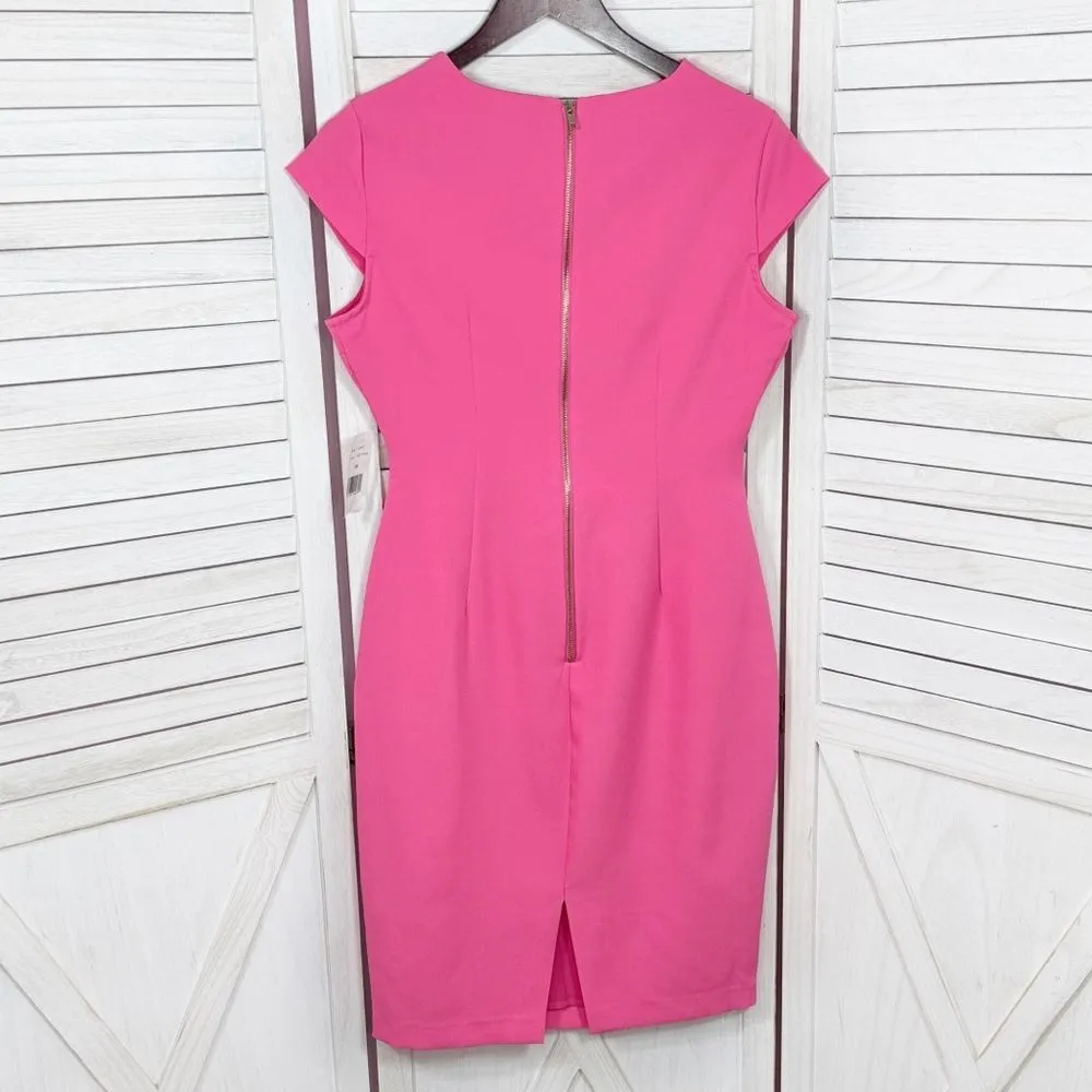 Alexia Admor Daisy Ruched Drape Surplice Sheath Dress Hot Pink 10 Cap Sleeve - Image 10