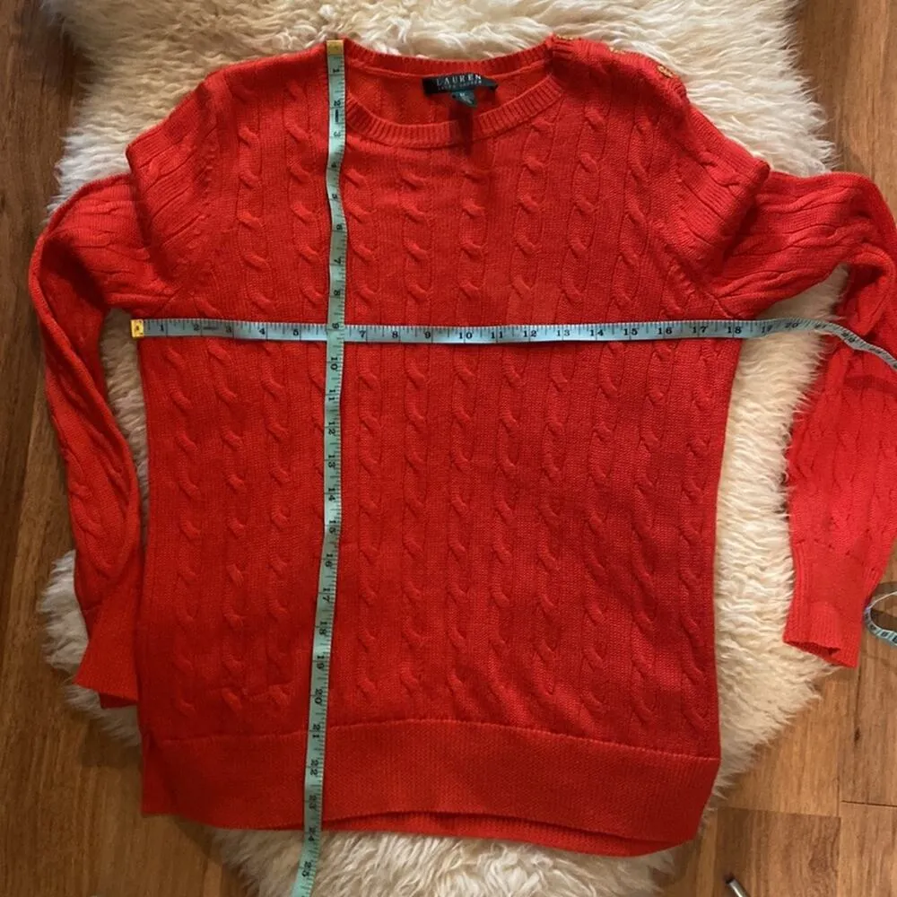 Lauren Ralph Lauren Cable Knit Crew Neck Long Sleeve Sweater Red Stretchy Sz M Size M - Image 11