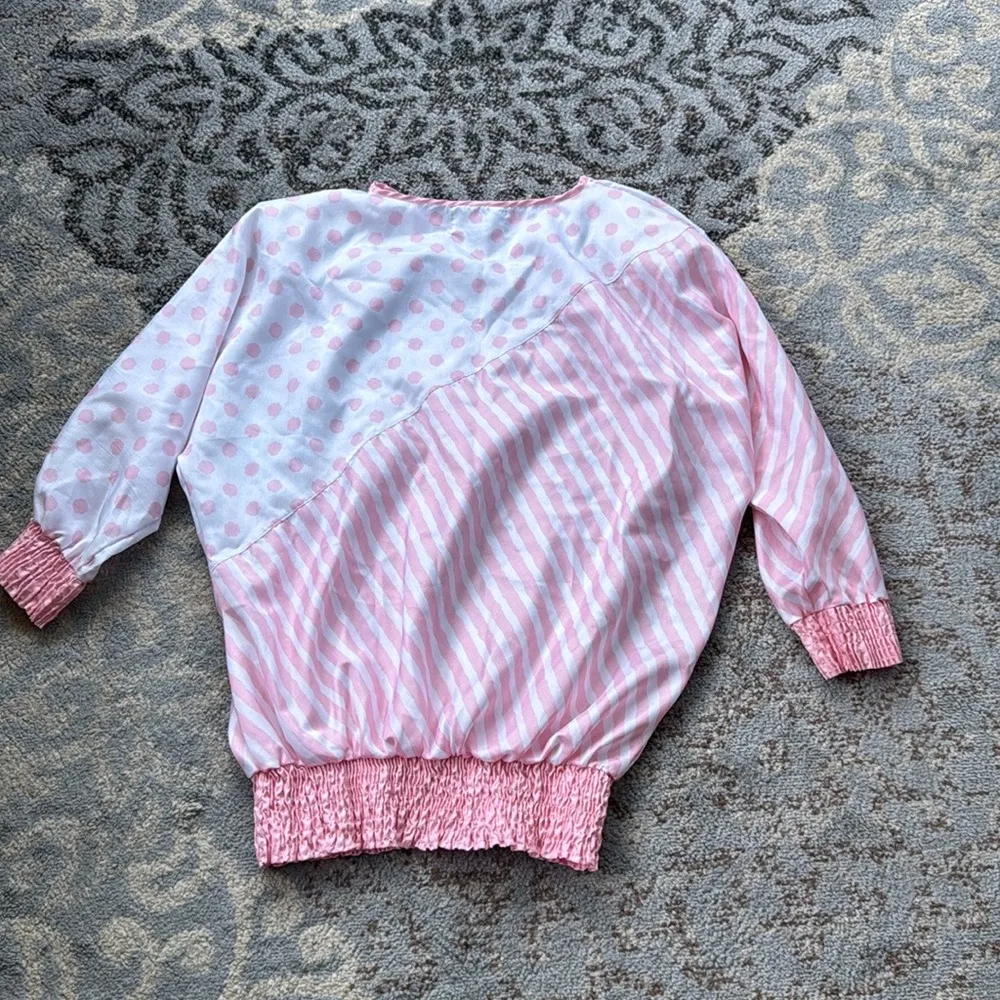 Vintage Rafael Windbreaker Ruched Top & Pants Polka Dot Pink White Small - Image 7
