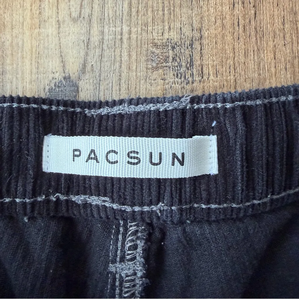 Pacsun Womens Black Loose Fit Corduroy Pants Drawstring Waist Sz Medium Pockets - Image 8