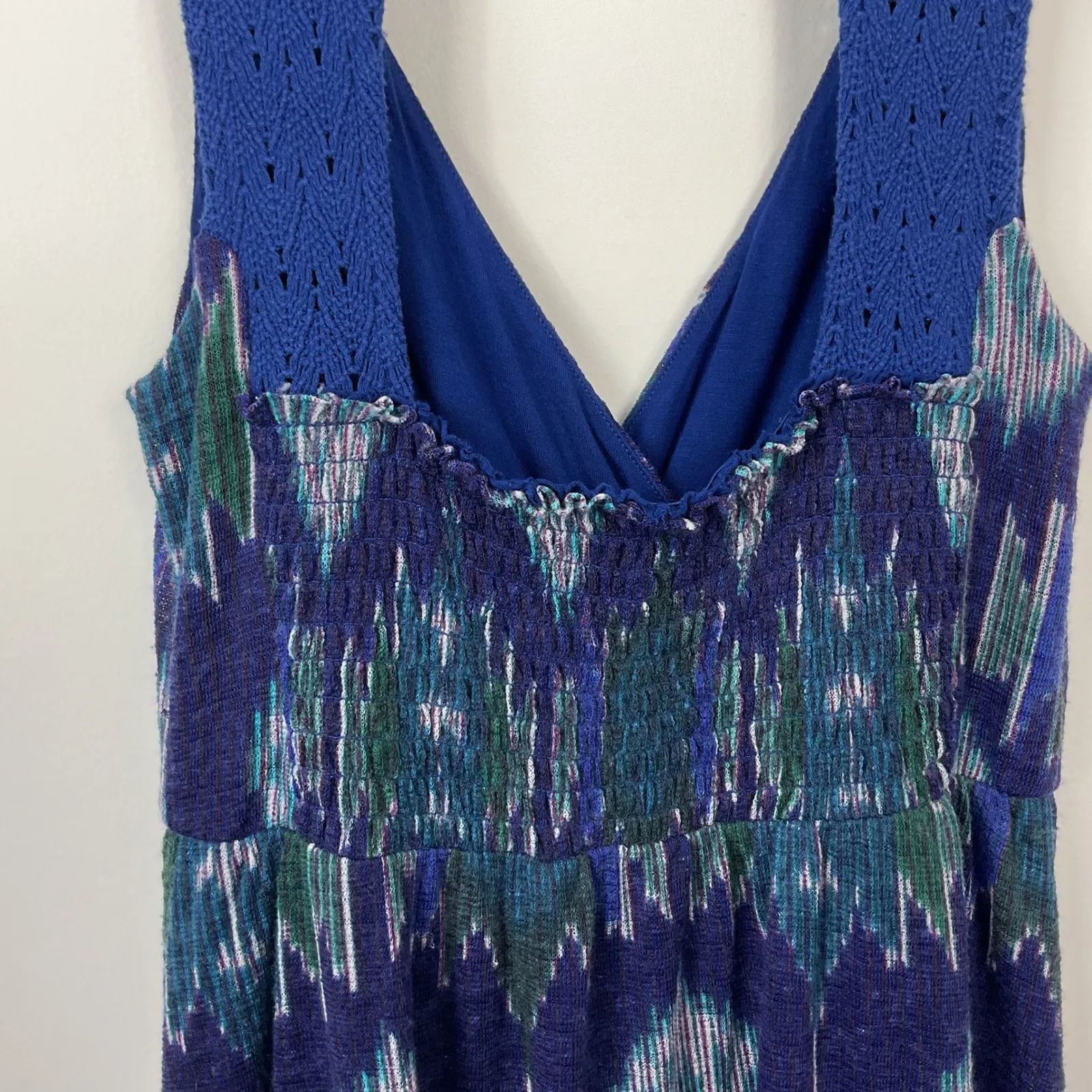 Free People All Wrapped Up Blue Ikat Print High Low Midi Dress Womens S - Image 6