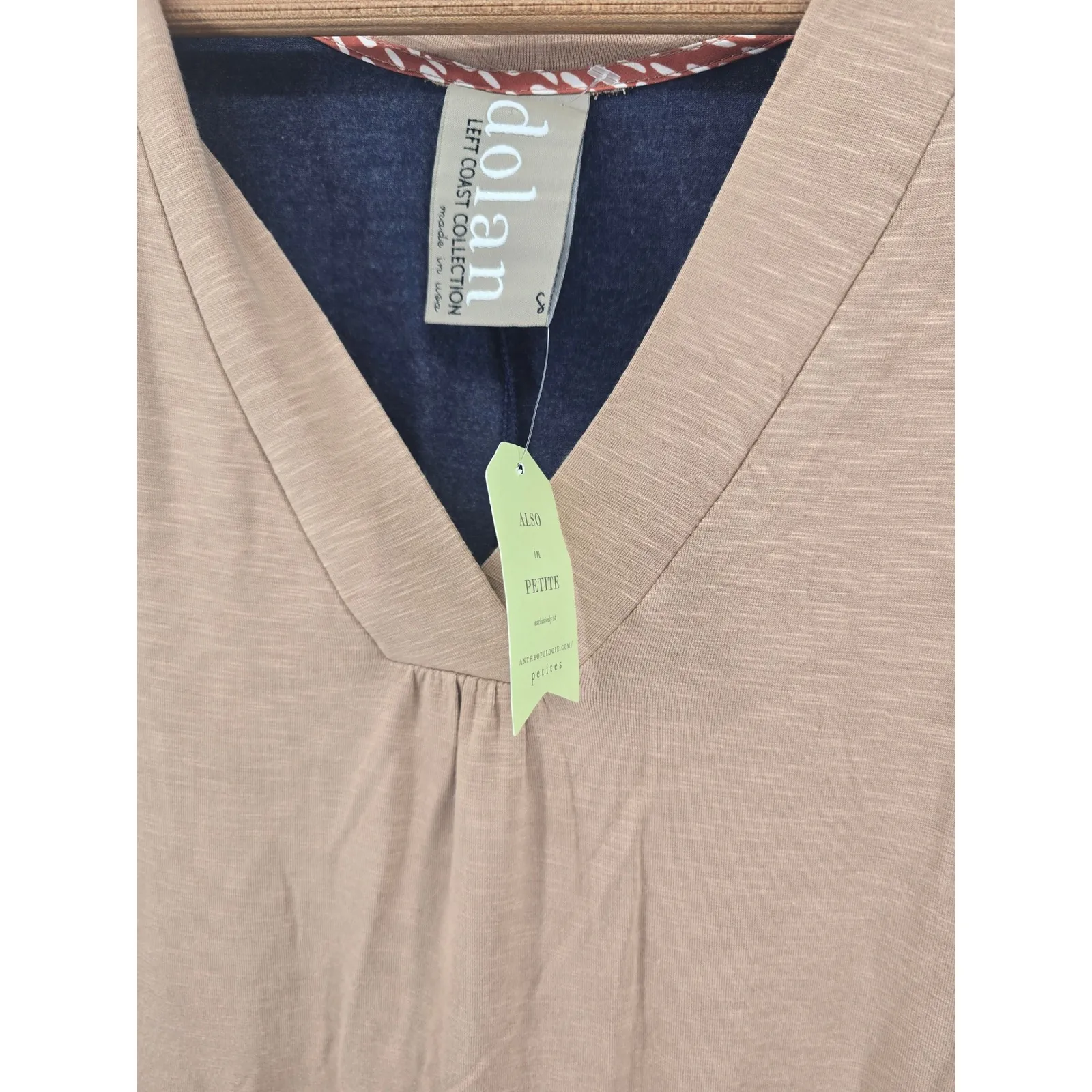 Dolan Left Coast Collection Taupe Navy Colorblock V Neck Tunic Top Small Tan - Image 2