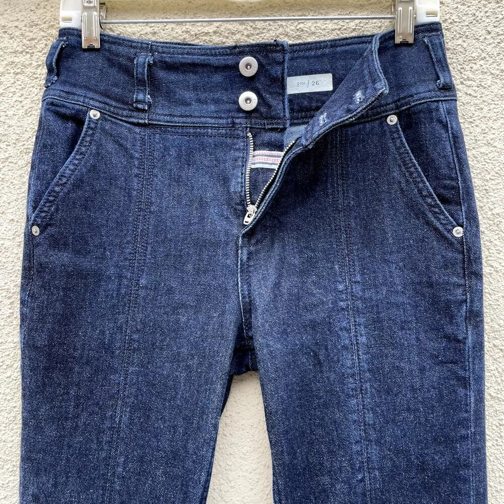 Anthro Pilcro High Rise Front Seam Jeans 26 Dark Blue Cropped - Image 4