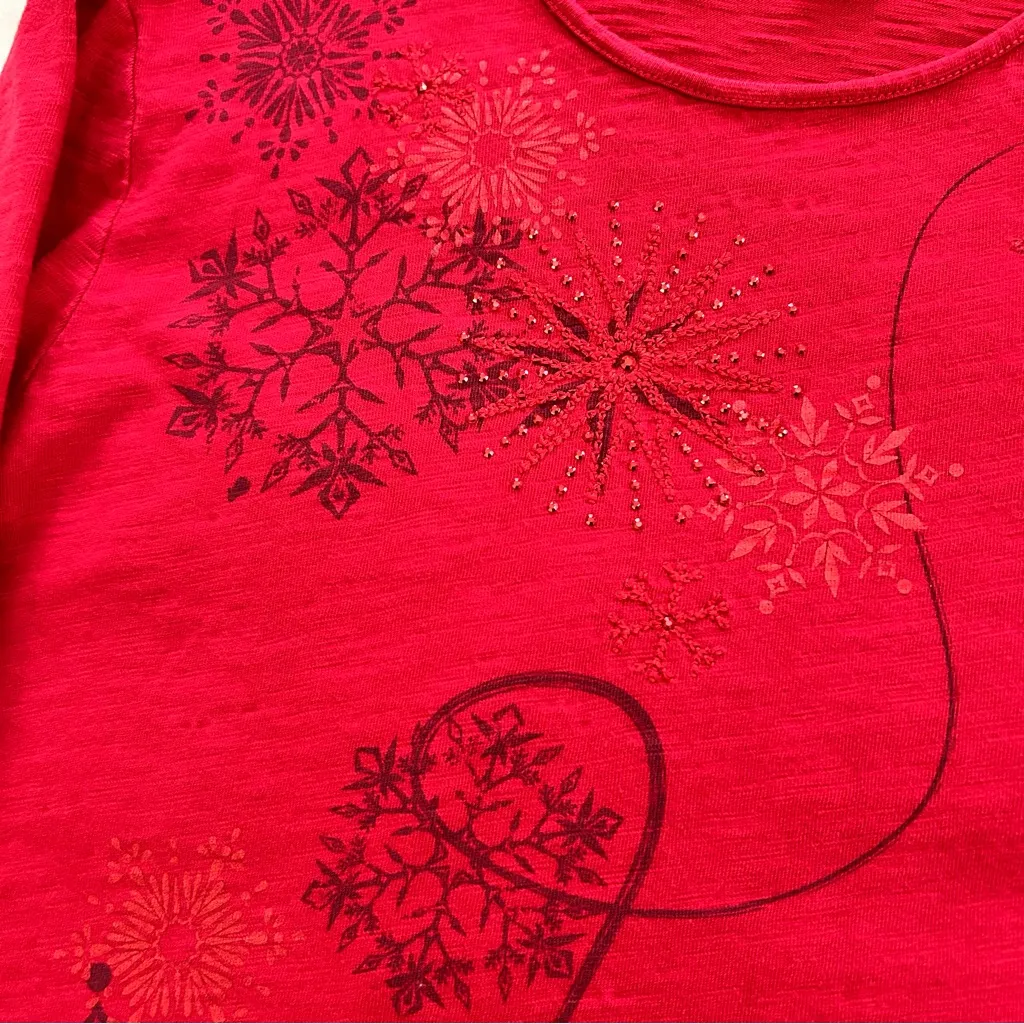 Christopher & Banks Vibrant Red Top with Snowflake Design - Image 4