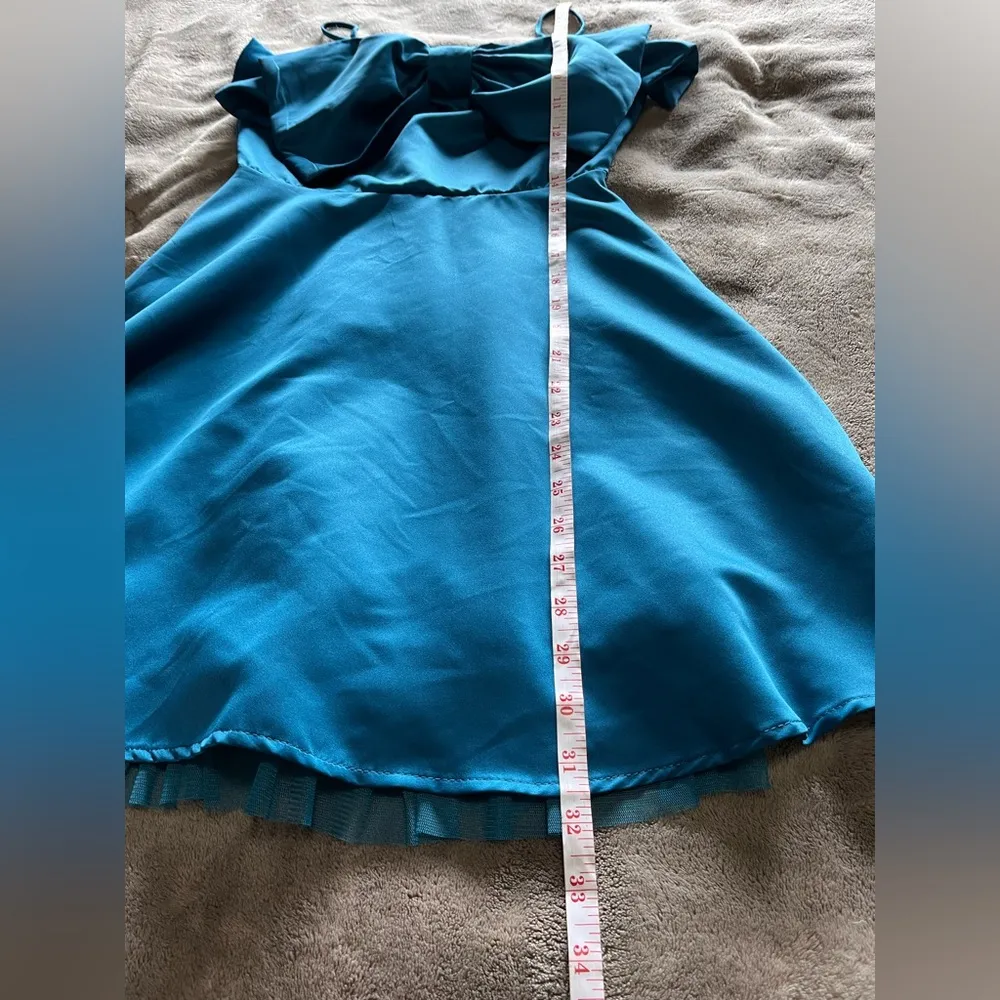 THIRTY THIRTY Blue Satin Sleeveless Mini Dress Bow Tuft Women’s Sz XS NWT - Image 7
