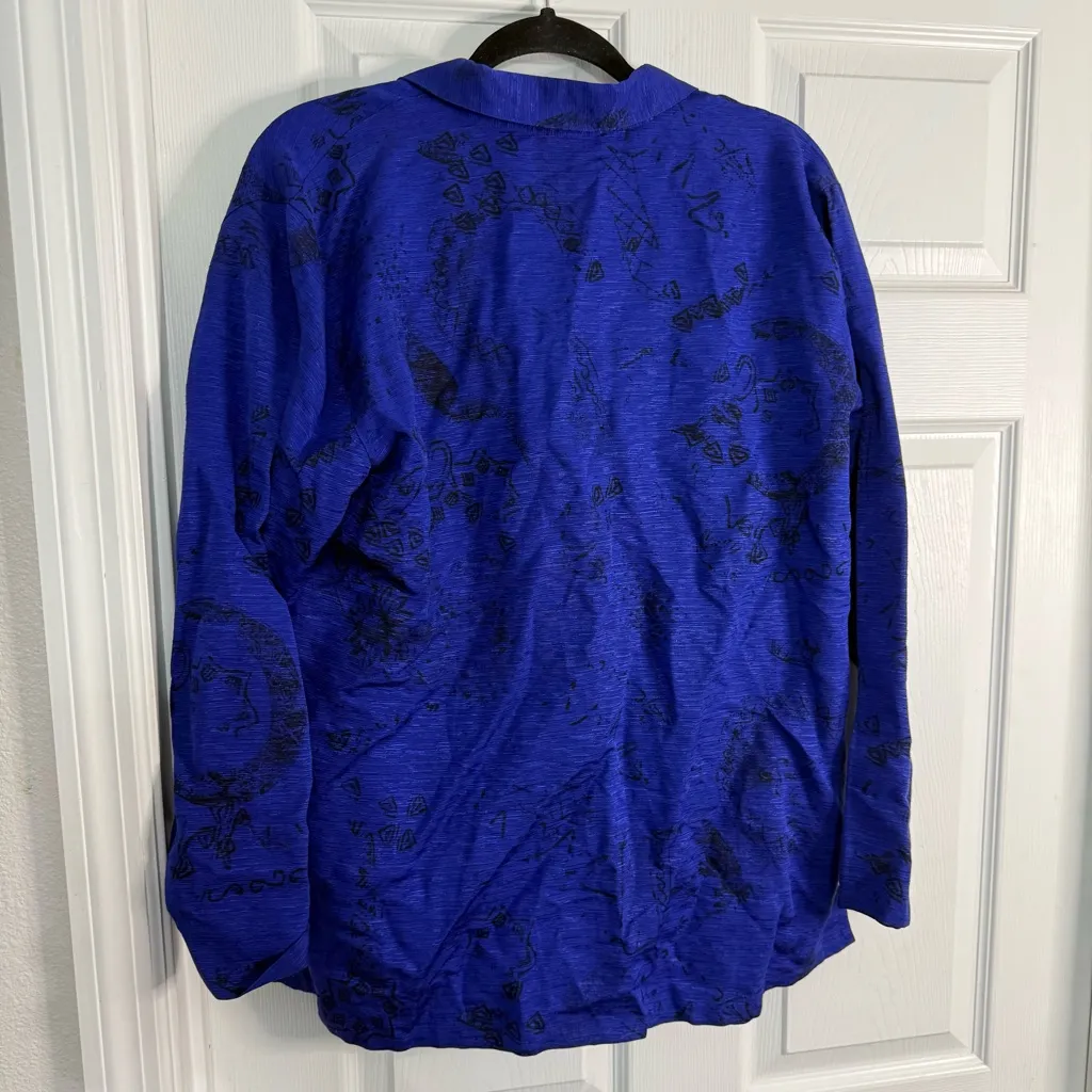 Chico's Vintage Royal Blue Silk Linen Blend Button-Down Shirt L - Image 5