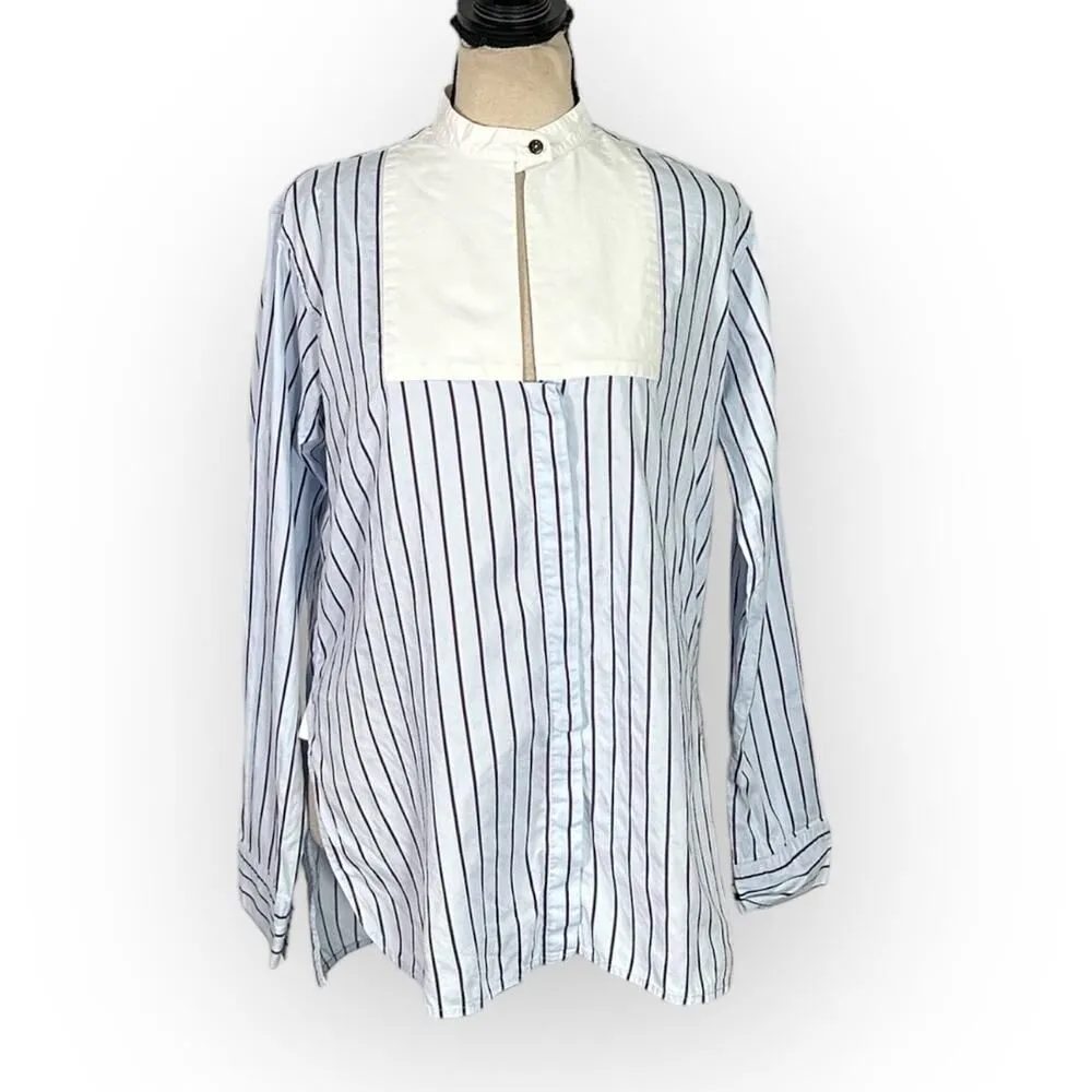 Rosetta Getty Tuxedo Shirt Women's 4 Blue White Long Sleeve High Neck Bib RTR - Image 3